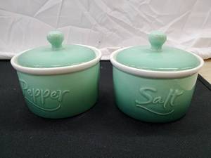 lot 4094 image: Salt and Pepper Bowls Ceramic BlueGreen