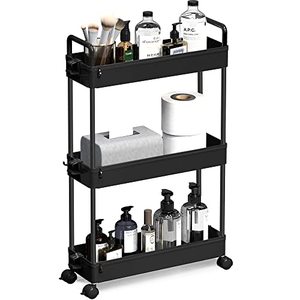 lot 4095 image: SOLEJAZZ Slim Storage Cart, 3 Tier Organizer Mobile Shelving Cart, Slide Out Organizer for Narrow Places, Black 16 Wide and 5 Deep