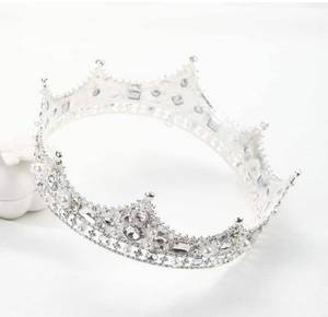 lot 14445 image: FORSEVEN King Crown Prom Tiara Baroque Vintage Crystal Pearl Bridal Wedding