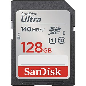 lot 14448 image: SanDisk 128GB Ultra SDXC UHS-I Memory Card - Up to 140MBs, C10, U1, Full HD, SD Card - SDSDUNB-128G-GN6IN