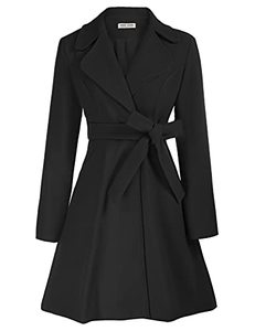 lot 14463 image: Kate Kasin Women Elegant A Line Peacoat Trench Coat Dress Over Coats With Belt Black Xl