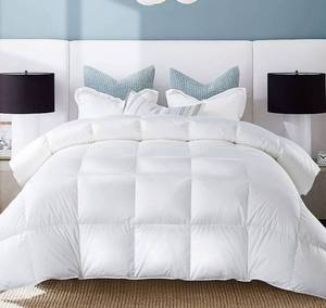 lot 14489 image: WhatsBedding All Season Goose Feathers and Down Comforter Oversized King- 100% Cotton Cover White, Duvet Insert, 116x98 Inch