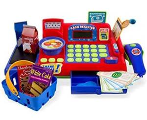 lot 14505 image: Boley Red Toy Cash Register Playset - 19pc with Scanner and Toy Credit Card Reader
