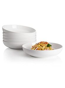 lot 14518 image: Sweese Ceramic Pasta Bowls, 22 Ounce, White, Set of 6, 7.6 Inch Porcelain