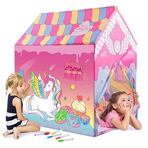 lot 20866 image: Kids Play Tent, DIY Coloring Playhouse for Kids Outdoor and Indoor, Art Crafts Washable Oxford Fabric Toddler Tent, Princess Gifts for Girls Boys Kids