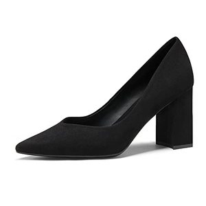 lot 20869 image: DREAM PAIRS SDPU2229W Womens High Chunky Closed Toe Block Heels Pointed Toe Wedding Party Elegant Slip On Pumps Shoes Black Size 8 M US