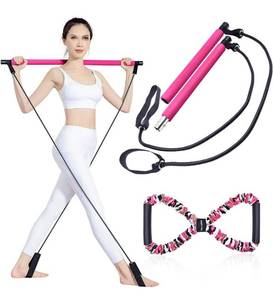 lot 20881 image: BQYPOWER Pilates Bar Kit with Resistance Band, Portable Yoga Pilates Stick 8 Shape Chest Rally Pull Rope Muscle Toning Bar Home Gym Pilates Body Shaping Pilates Stick
