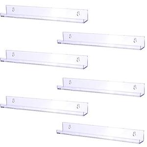lot 20882 image: Sooyee 6 Pack 15 Inch Acrylic Invisible Kids Floating Bookshelf for Kids Room,Modern Picture Ledge Display Toy Storage Wall Shelf,Clear