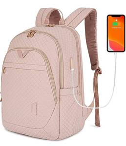 lot 20897 image: BAGSMART Laptop Backpack for Women Travel Backpack 15.6 Inch School Bookbag Work Computer Back Pack for College Business with USB Charging Port, Pink