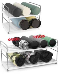 lot 20906 image: Vibrille Expandable Water Bottle Organizer for Cabinet - Height Adjustable 2-Shelf Water Bottle Storage Holder Rack for Kitchen Organization, White