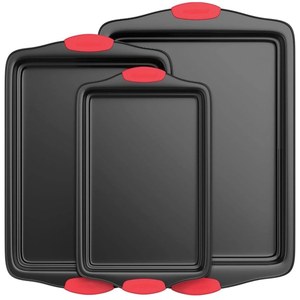 lot 26432 image: NutriChef Kitchen Deluxe Oven Non-Stick Gray Carbon Steel 3 Piece Bakeware Set