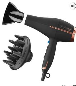 lot 26438 image: INFINITIPRO BY CONAIR Hair Dryer with Diffuser, 1875W AC Motor Pro Hair Dryer with Ceramic Technology, Includes Diffuser and MISSING Concentrator, Black