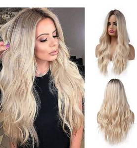 lot 26454 image: Esmee 26 Inches Long Blonde Wigs for Women Natural Synthetic Hair Ombre Blonde Wig with Dark Roots Synthetic Wig Loose Wavy Wigs Heat Resistant