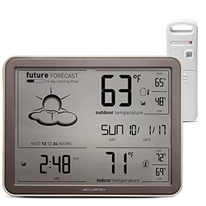 lot 26457 image: AcuRite 75077A3M Self-Learning Forecast Wireless Weather Station with Large Display and Atomic Clock, Black