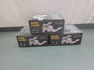 lot 26483 image: (3 Pack) Entry Levers Wave Style with Keys, ExteriorInterior Satin Nickel Keyed Door Handles with Lock,Interior Door Locksets for BathBedroom