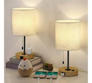 lot 26490 image: Bedroom Bedside Table Lamp 2-Piece Set, Dual Usb Charging Port Zipper Table Lamp