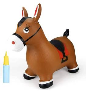 lot 26495 image: INPANY Bouncy Horse Hopper- Brown Inflatable Jumping Horse, Ride on Rubber Bouncing Animal Toys for Kids Toddlers Children Boys Girls ( Pump Included)