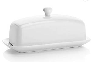 lot 26499 image: Sweese Butter Dish with Lid, 307.101 Porcelain Butter Keeper, 7.8 Inch Butter Holder with Handle Cover, Butter Container Perfect for East West Coast Butter, White