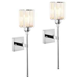 lot 26511 image: YXTH Crystal Wall Sconces Set of Two, Chrome Bathroom Vanity Light Fixtures, Modern Wall Sconces Set of 2, Silver Metal Wall Lamps for Bathroom Mirror Kitchen Hallway Living Room