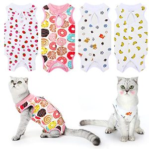 lot 26540 image: 4 Pieces Cat Recovery Suits Cotton Recovery Body Wraps Breathable Kittens Recovery Clothes for Cats Small Dogs Abdominal Recovery Weaning (Banana, Football, Strawberry, Donut,S)