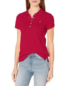 lot 26544 image: Nautica Womens 5-Button Short Sleeve Breathable 100% Cotton Polo Shirt, Red, X-Large
