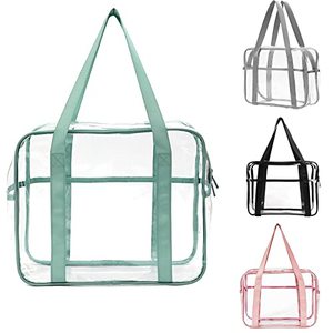 lot 26547 image: SxoSyo Clear Makeup Bags Large Travel Toiletry Bag for Women Transparent Bag with Handle Clear Cosmetic Bags Bathroom Organizer Bag PVC Tote Zipper Closure Handbag Beach Bag (light blue)