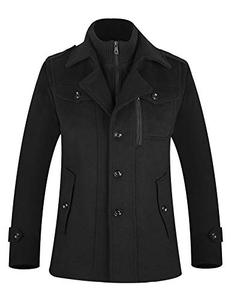 lot 26550 image: iCKER Mens Trench Coat Winter Wool Blend Jacket Overcoat Top Coat Warm Pea Coat-1108-Black-XX-Large