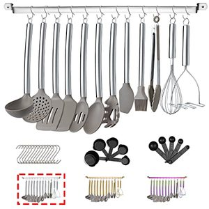 lot 31279 image: 38 Piece Silicone kitchen Cooking Utensils Set with Utensil Rack, Silicone Head and Stainless Steel Handle Cookware, Kitchen Tools for Utensil Sets, Non-Stick kitchen Gadgets, Dishwasher Safe(Silver)
