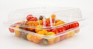 lot 31289 image: GOLDEN APPLE, Clear Plastic Lid Square Hinged Food Container, 8 Length x 8 Width x 3 Depth, 10 Count