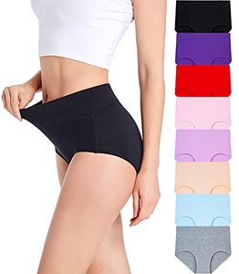 lot 31332 image: HAVVIS Womens Briefs Underwear Cotton High Waist Tummy Control Panties Rose Jacquard Ladies Panty 8 Pack - Assorted Colors, Medium