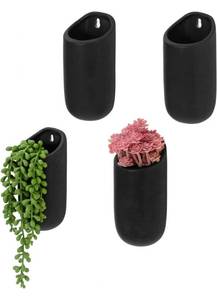 lot 31338 image: MyGift Modern Matte Black Ceramic Wall Mounted Cylindrical Vertical Succulent Hanging Planter Flower Vase Pots WHITE, Set of 4