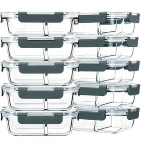 lot 31339 image: M MCIRCO 10-Pack,22 Oz Glass Meal Prep Containers 2 Compartments, Airtight Glass Lunch Bento Boxes with Lids, Glass Food Storage Containers, BPA-Free, Microwave, Oven, Freezer and Dishwasher