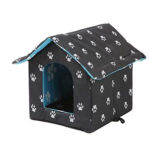lot 31345 image: Cat Houses for Outdoor Cats, Outdoor Houses for Feral Cats Dogs, Weatherproof Warm and Insulated Cat House with Transparent Curtain Pet House, Stray Cats Shelter (Black, Small-Houses)