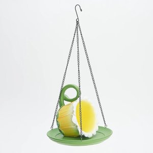 lot 265560 image: Evergreen Resin teacup birdfeeder red.  Picture is for reference only