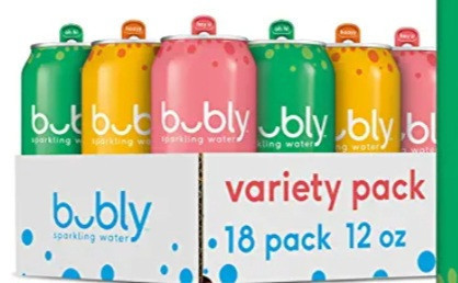 lot 100075 image: bubly Sparkling Water, Tropical Thrill Variety Pack, 12 fl oz Cans (18 Pack)