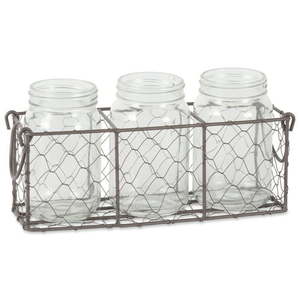 lot 59278 image: DII Farmhouse Vintage Chicken Wire Flatware Caddy with Clear Glass Jars Rustic Bronze