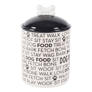 lot 59280 image: Bone Dry Cat Loves to Eat Fish Ceramic Cat Bowl & Canister Set 3 count
