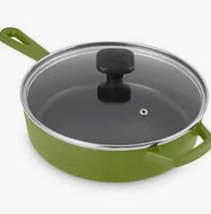 lot 59332 image: Zakarian by Dash 9 Nonstick Deep Cast Iron Skillet w Lid Green