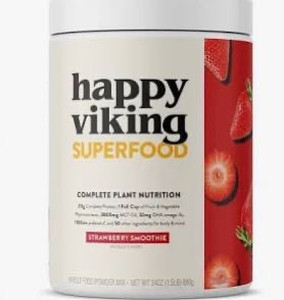 lot 59339 image: Happy Viking Complete Plant Superfood Meal Pouder 15 Serving Strauberry