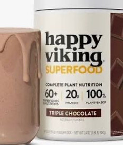 lot 59340 image: Happy Viking Complete Plant Superfood Meal Pouder 15 Serving TripleChocolate,
