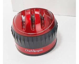 lot 59486 image: Chefologist 3-Stage Mini Knife Sharpener, Red