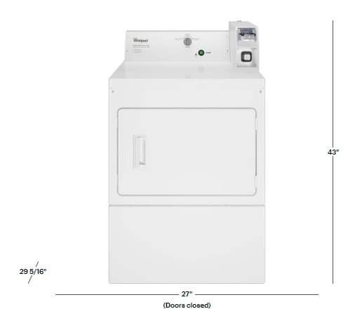 lot 10611 image: Whirlpool - 7.4 Cu. Ft. Commercial Gas Dryer with High-Velocity Airflow System Coin Operated - White ModelCEM2745FQ Brand New Factory Sealed Retail $1,199.99
