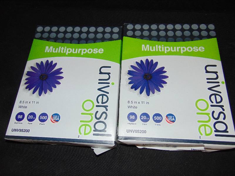 lot 9052 image: (2) reams Universal One brand Multipurpose Copy Paper 8.5 x 11 Bright White 98 bright, 20 lbs. 500 sheets per ream