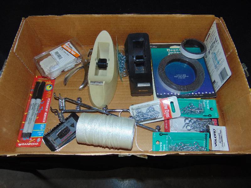 lot 9127 image: office Supply lot tape dispensers, magnet sheets, tags, sharpies and more.
