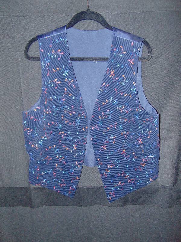 lot 9144 image: Ladies Handmade Navy Blue Corduroy Embroidered Vest, size large