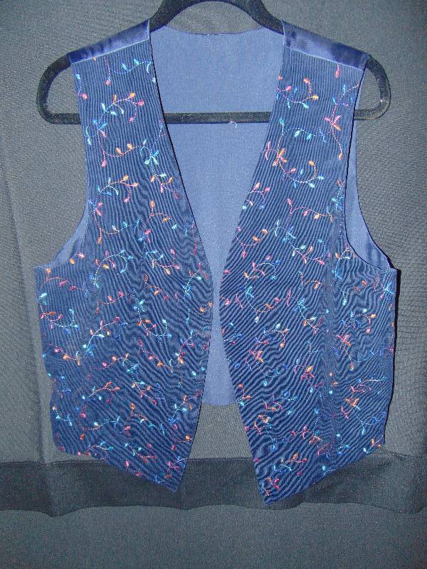 lot 9146 image: Ladies Handmade Navy Blue Corduroy Embroidered Vest, size large