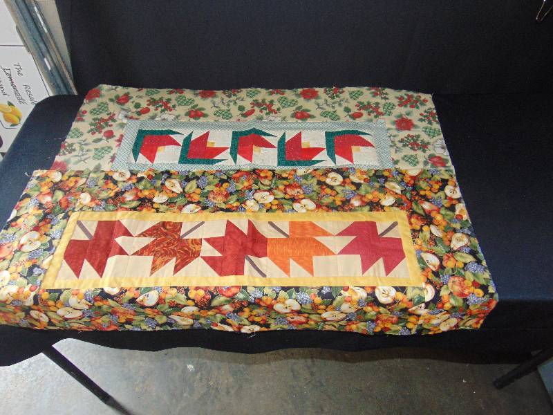 lot 9148 image: (2) ct. lot quilted table runner tops, Fall and Christmas, 31-12 x 14