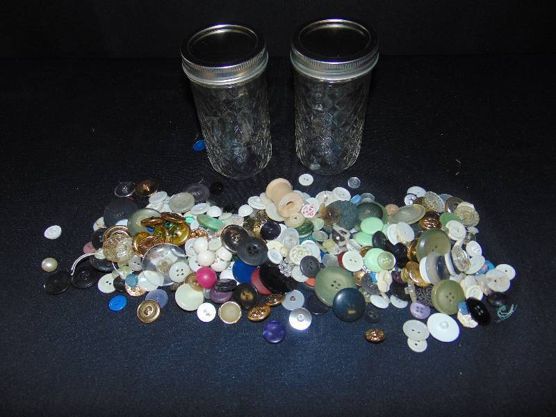 lot 9151 image: (2) 12 oz. mason jars of vintage buttons