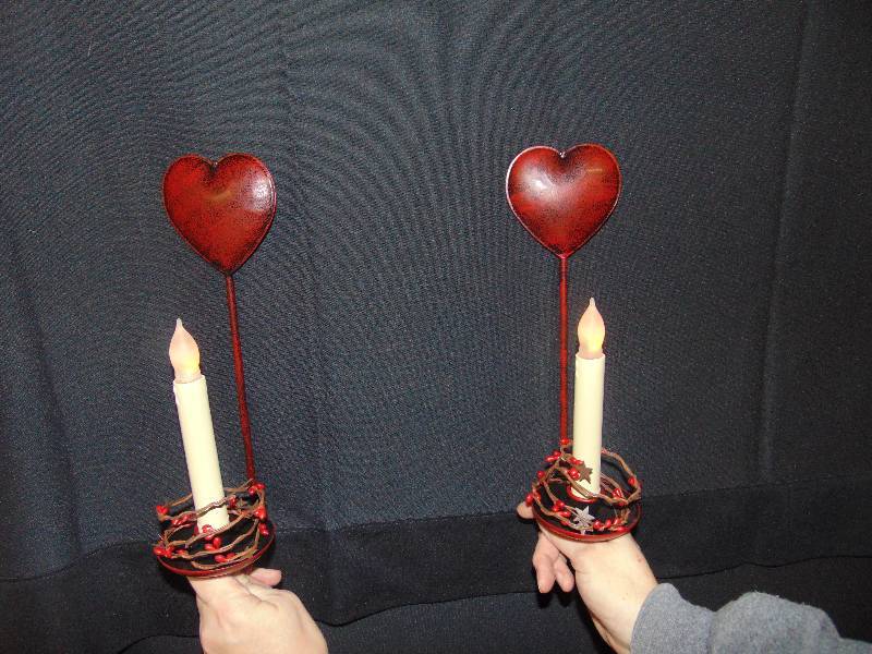 lot 9157 image: (2) Metal heart sconce with LED Candle, takes 2 AA batteries per candle, not included