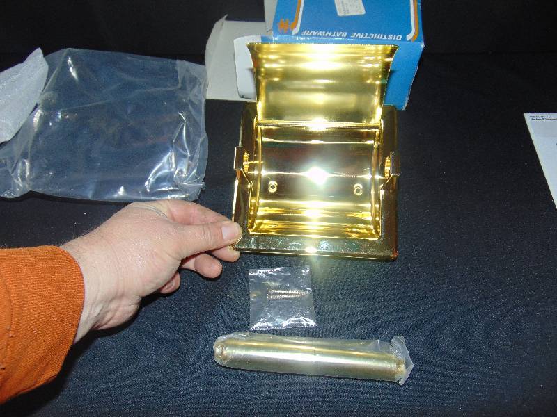 lot 9241 image: (1) recessed toilet tissue holder w hood, polished brass new in box
